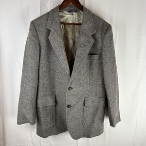 VTG Pendleton Blazer Mens 42 Long Gray Herringbone Tweed Wool Elbow Patches USA